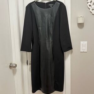 Addison Bodycon Black Dress Faux Leather 3/4 Sleeve Women 14 Stretch Knee length